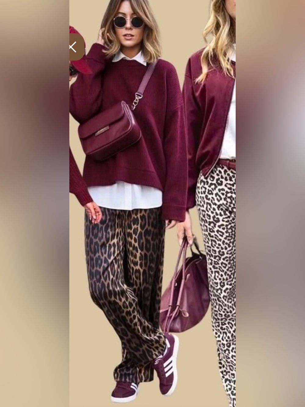 NWT Entro Leopard Print Wide-Leg Pants in Brown